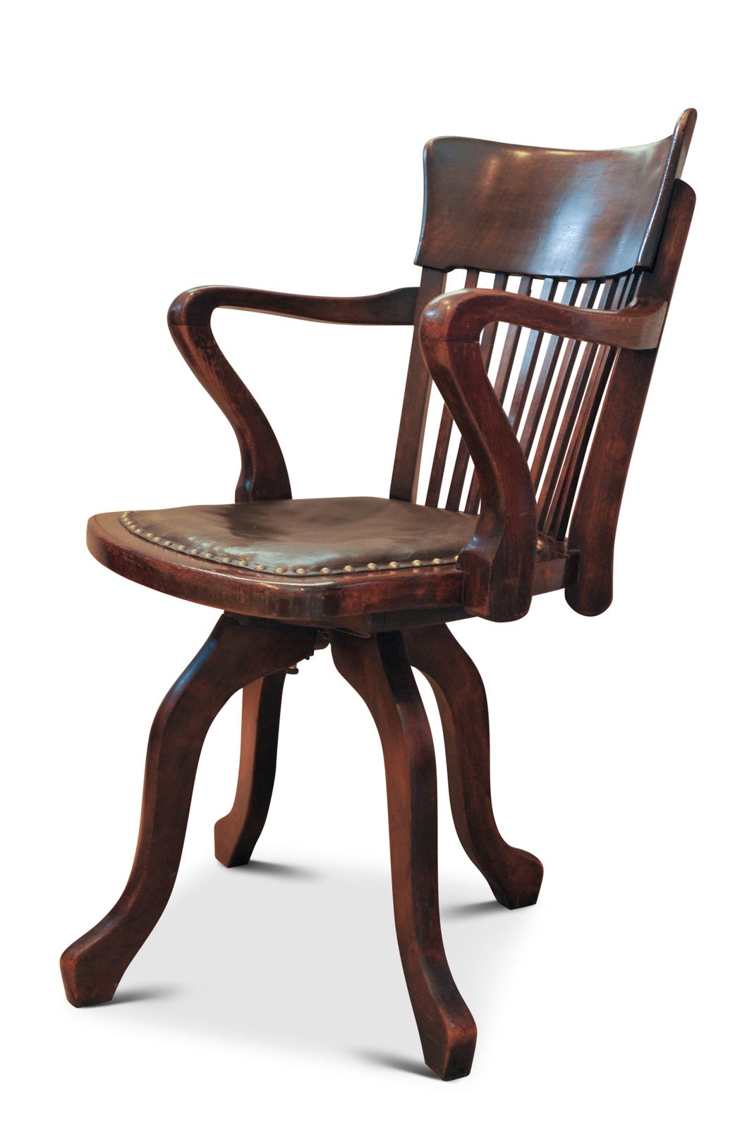 Victorian Oak & Leather Rail Back Revolving Desk Chair With Stud Detailing photo furniture