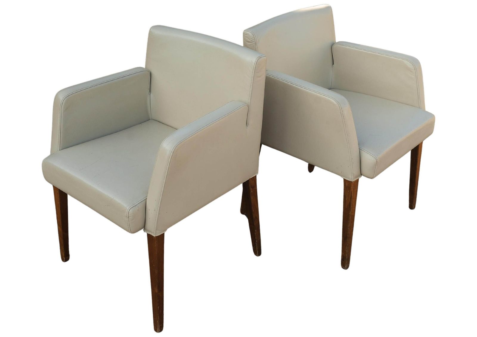 photo for sale Pair Of Hülsta Cream Leather Solid Beech Frame Armchairs Makers Label To Each Chair Model Number D20 Made In Stadtlohn, German