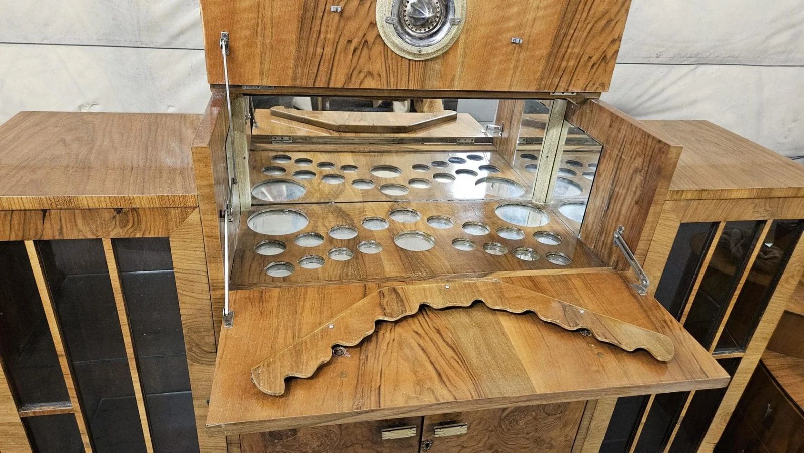 photo vintage Art Deco Fall Front Cocktail Bar Display Cabinet Bookcase