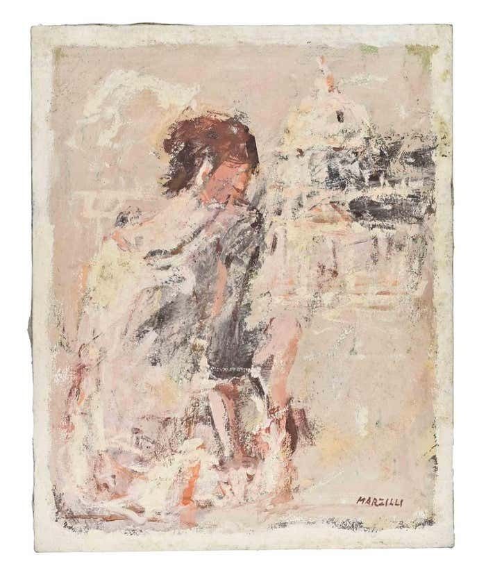Franco Marzilli Ballerina   Oil Painting By Franco Marzilli   1970s photo furniture