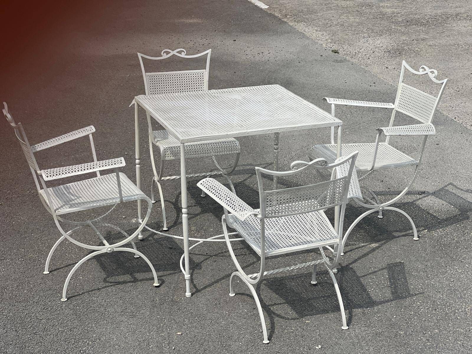 Garden Set Attributed To Maison Jansen In Wrought Iron 1960 photo furniture