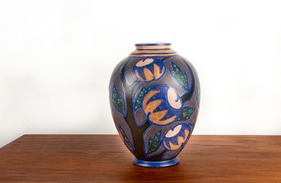 Multicolored Ceramic Vase, Art Nouveau Period By The Revernay Manufacture, 1910s. photo vinterior
