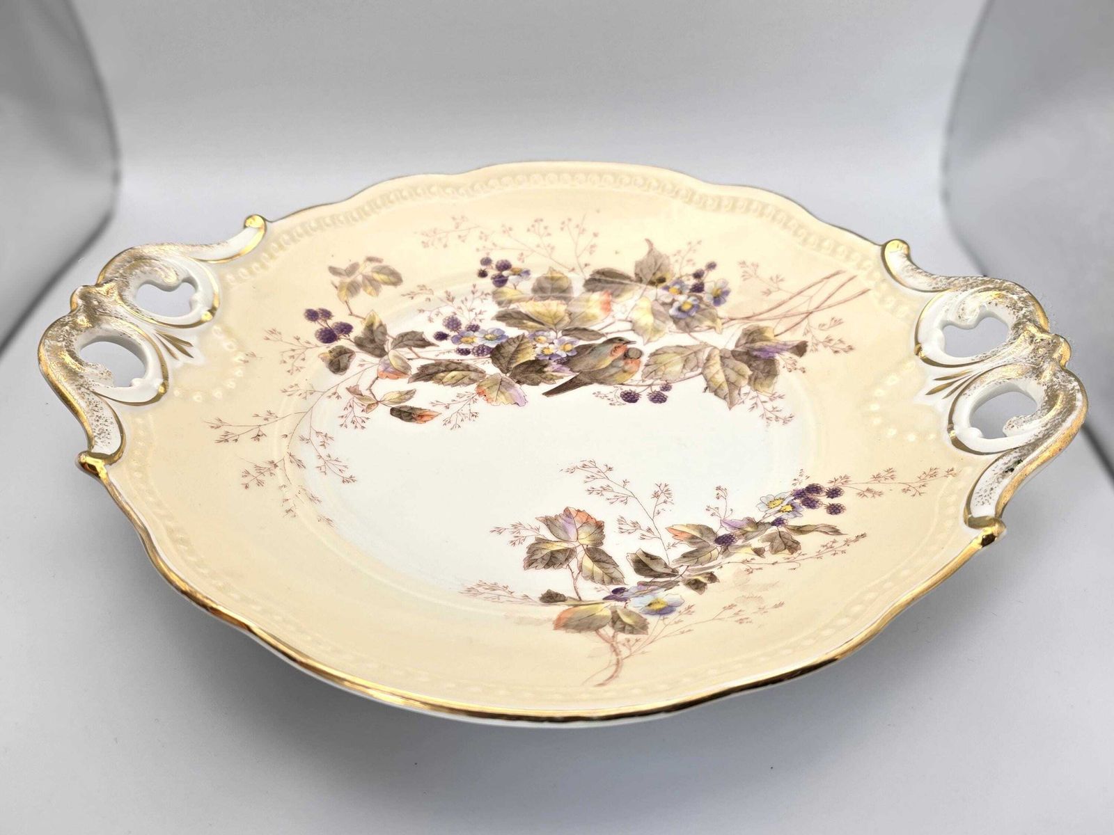 Antique Kpm Birds And Berries Platter   Autumn Themed Porcelain Charger   Hand Painted Cream And Gold Dish photo furniture