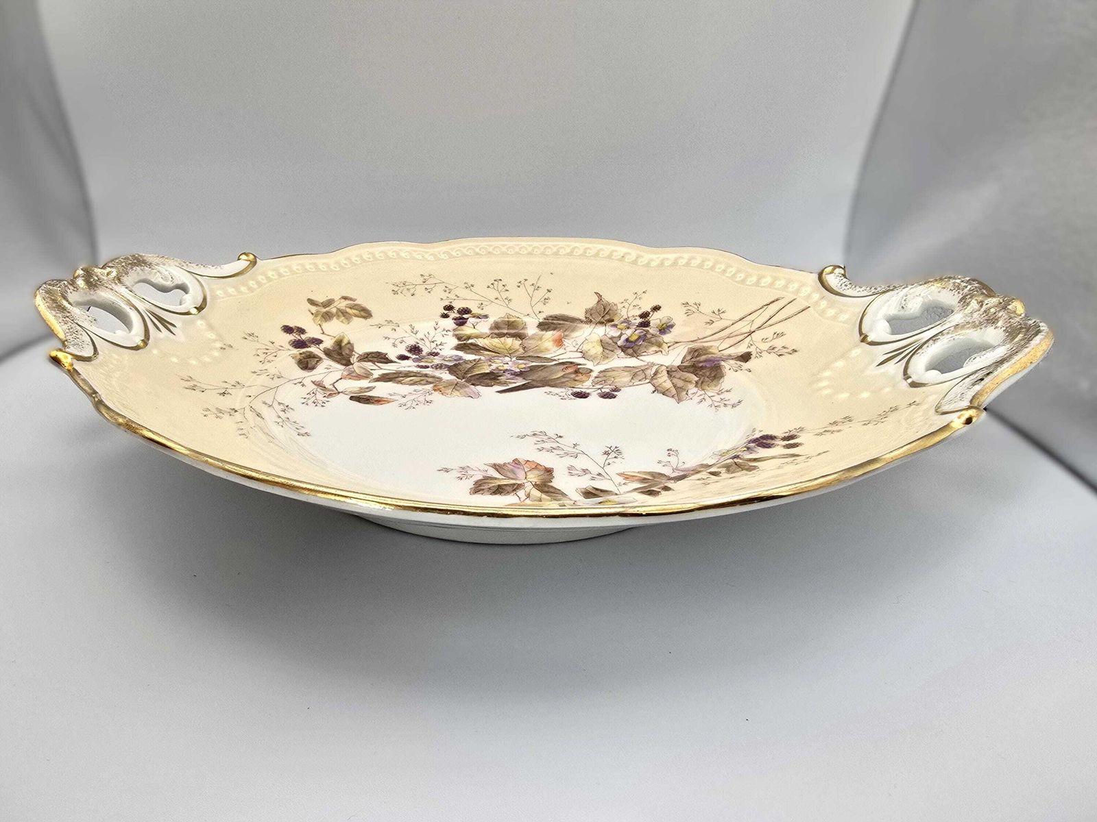 Antique Kpm Birds And Berries Platter   Autumn Themed Porcelain Charger   Hand Painted Cream And Gold Dish photo buy