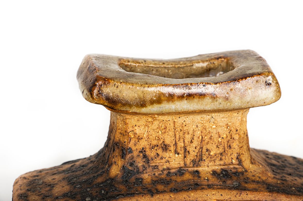 Pair Of Swedish Brutalist Style Stoneware Vases With Glazed Collar By Curt Magnus Addin 1960. photo furniture