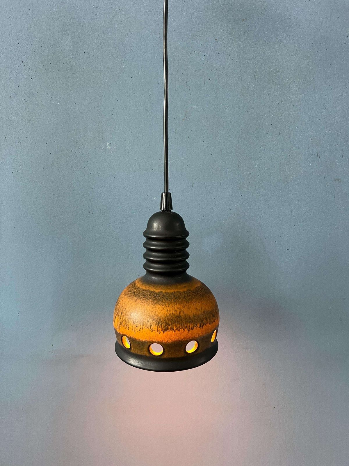 Brown Mid Century West Germany Ceramic Pendant Lamp photo for sale