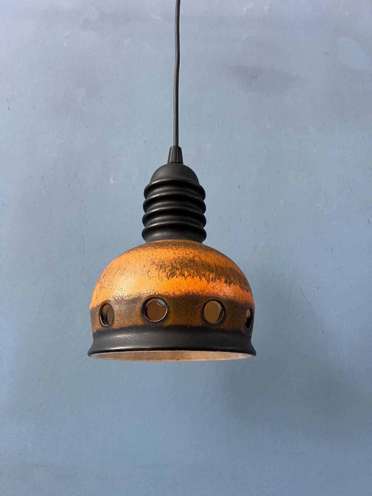 Brown Mid Century West Germany Ceramic Pendant Lamp photo vinterior