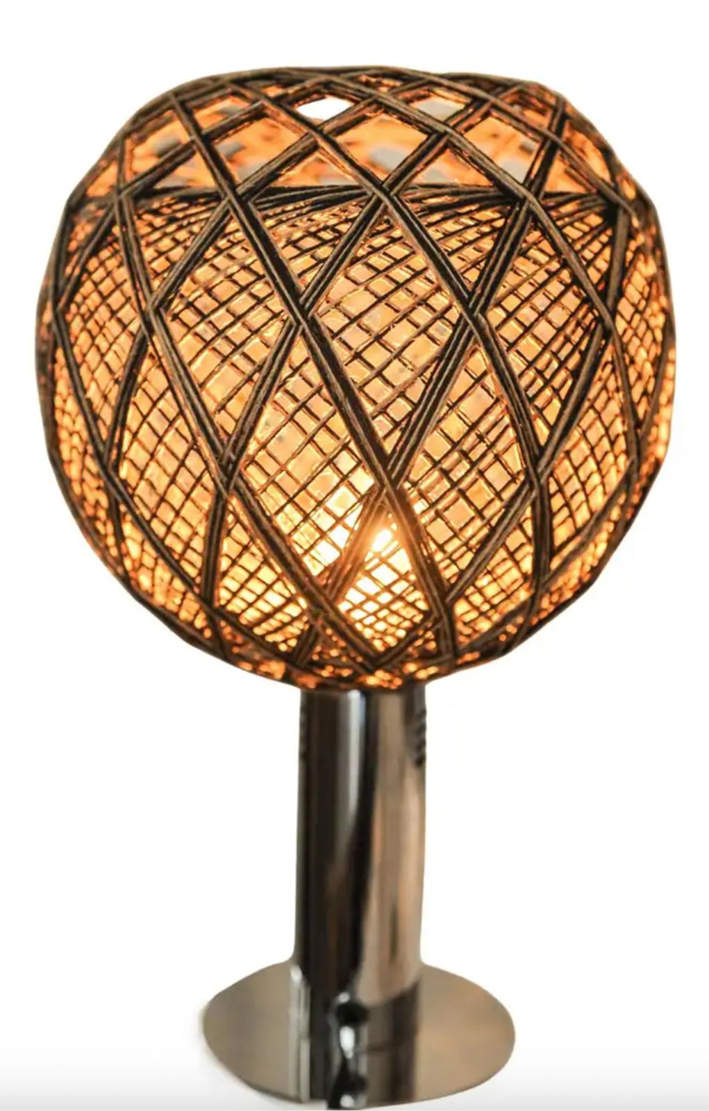 Targetti Sankey Chrome Italian Modern Table Lamp With Exquisite Woven Twine Globular Shade, Made In Italy, 1970's photo vinterior
