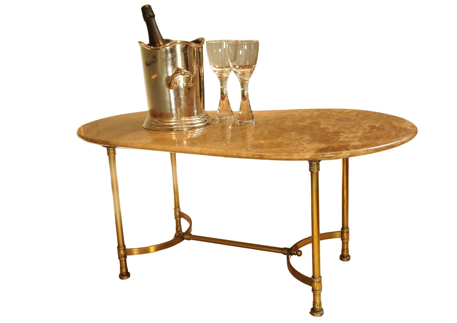 Italian Mid Century Occasional Table Made Of Brass With A Kidney Shaped Marble Top Circa 1950's photo buy