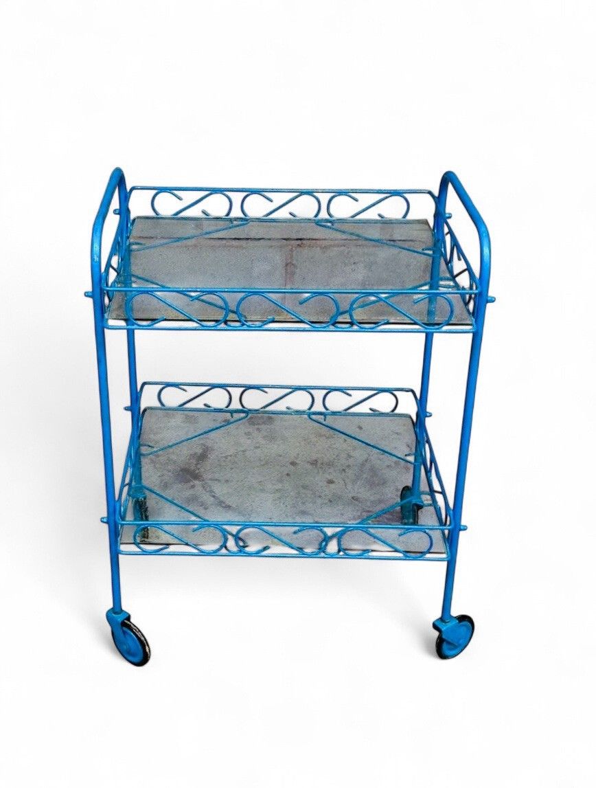photo for sale Drinks Trolley Gin Bar Steel And Glass C1950s Rare Two Tier