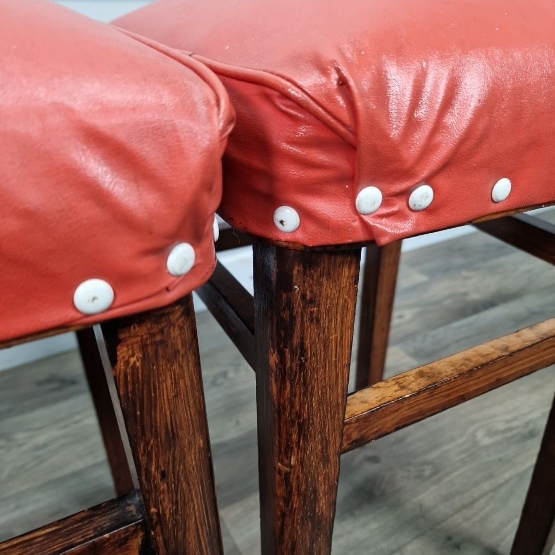 Vintage Pair Of 2 Tall Retro Mid Century Modern Wood Effect Vinyl Kitchen Stools photo buy