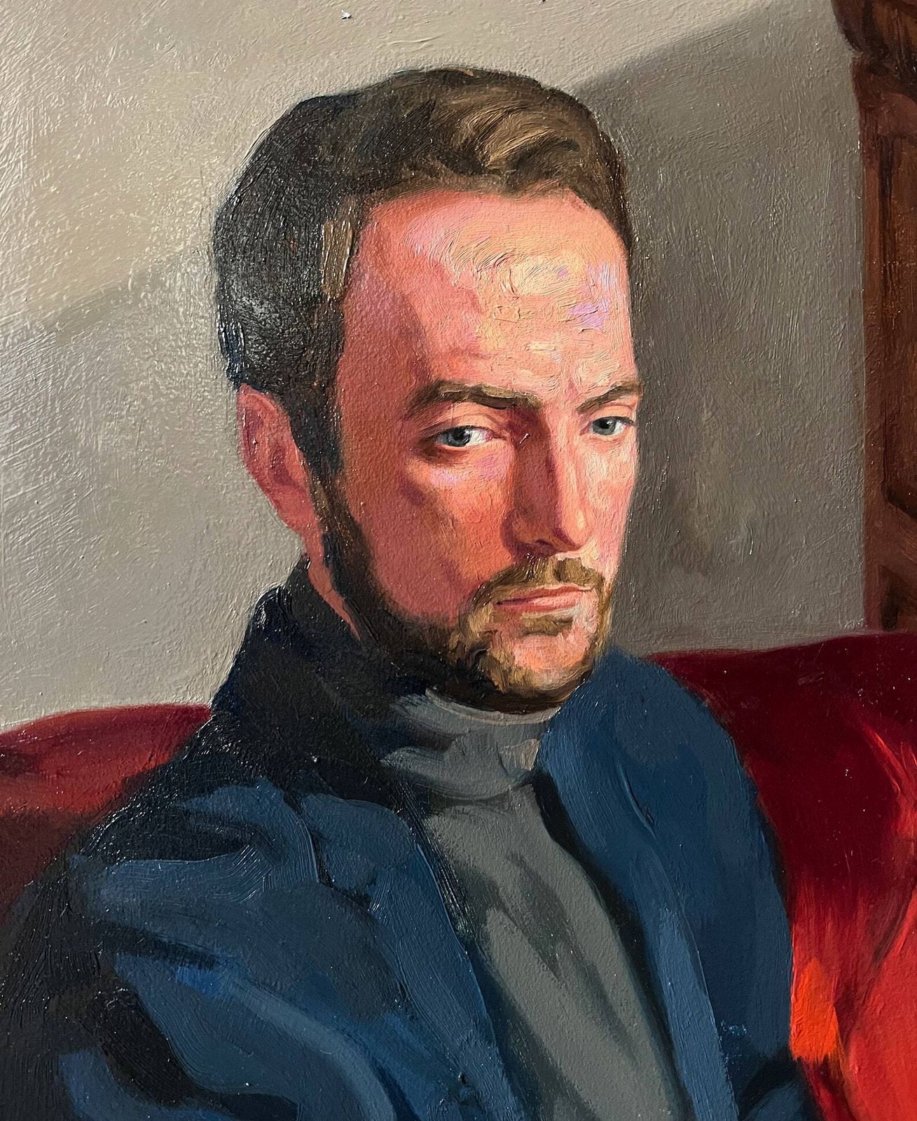 Original Male Portrait Oil Painting photo furniture