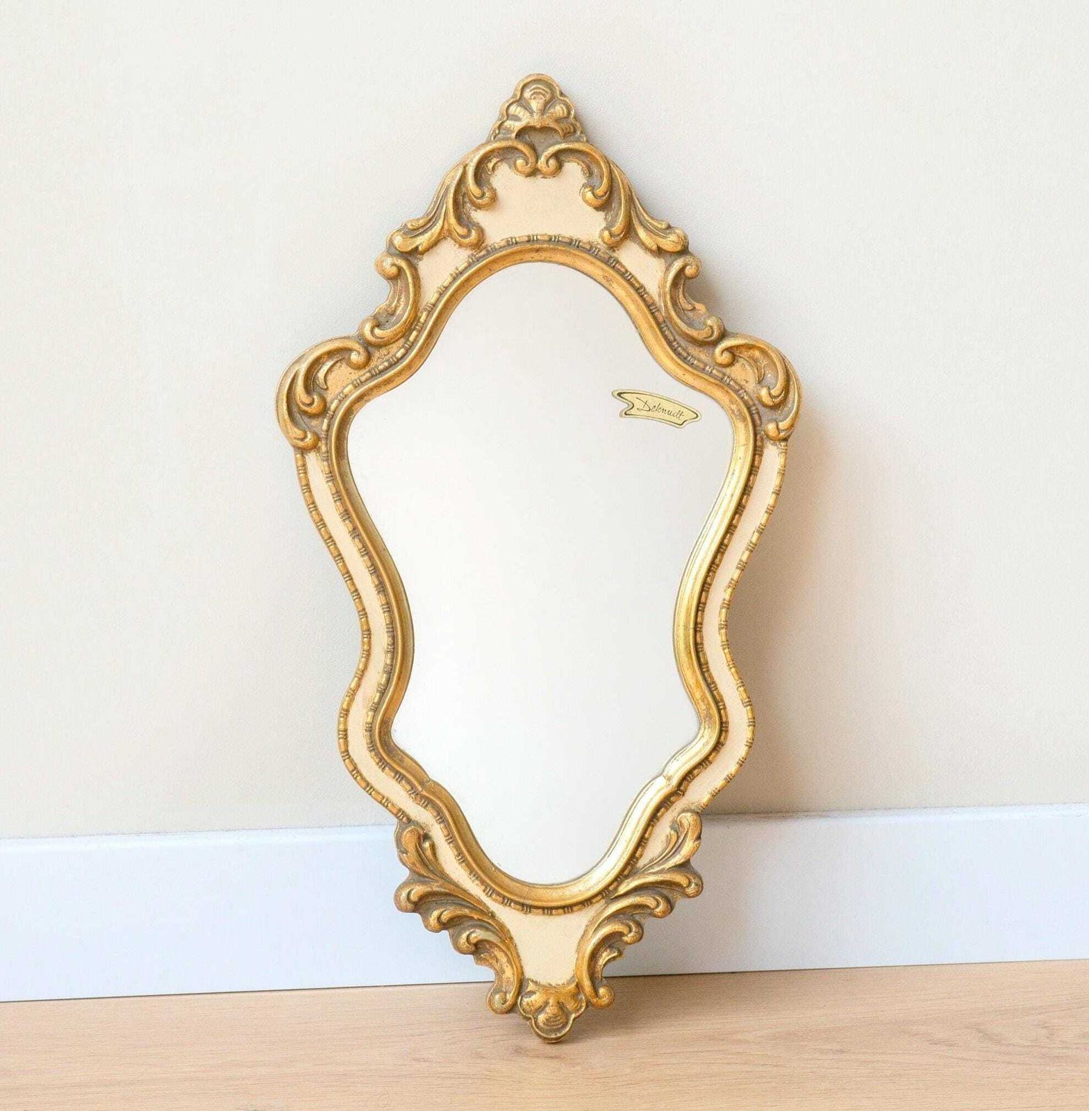 Ornate Golden Accent Mirror, Decorative Belgian Mirror, Deknudt, Rococo Style Wall Mirror, Vintage Baroque Mirror
