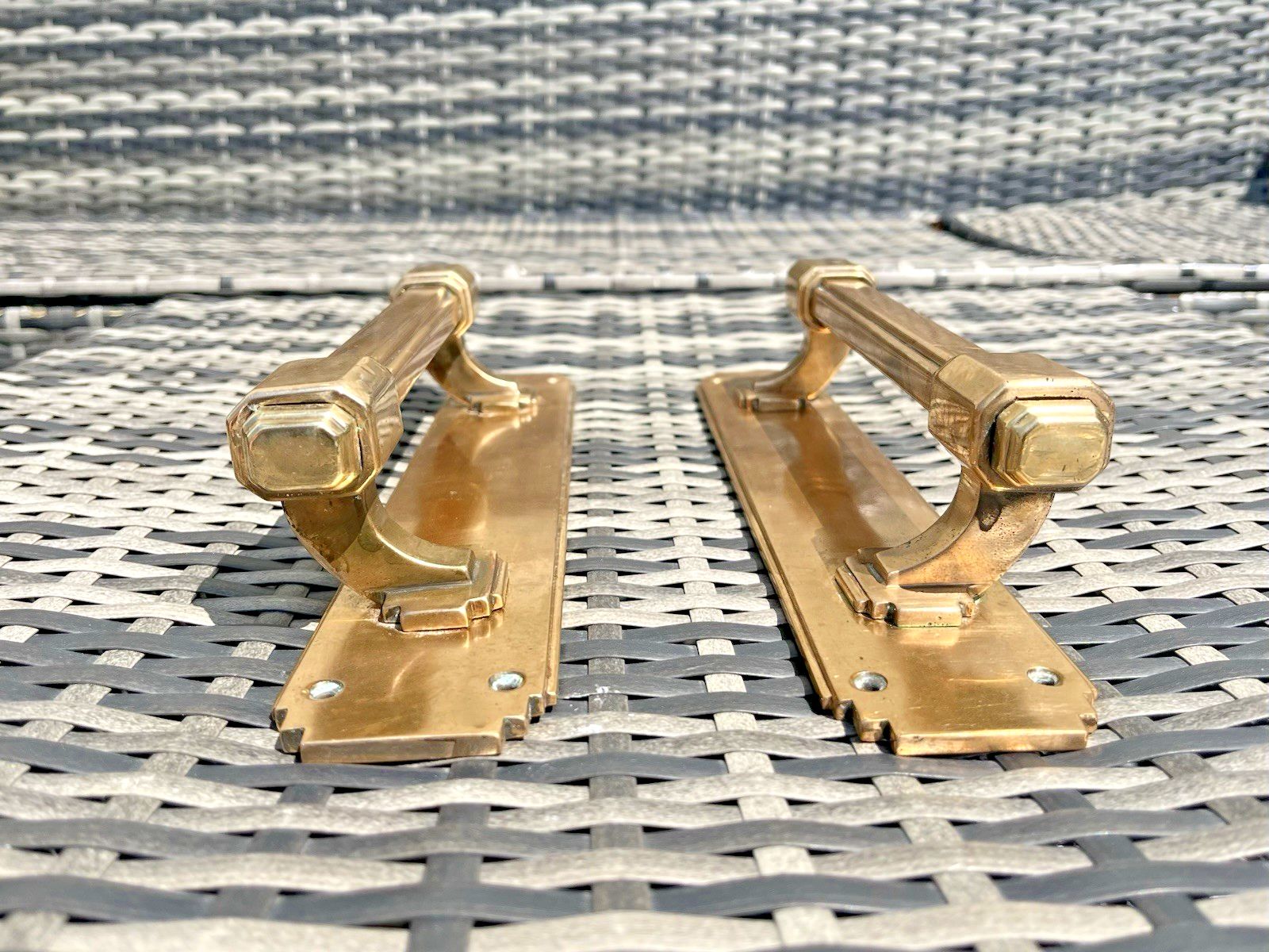 Superb Pair Of Quality 13.5" French Antique Art Deco Bronze Door Pull Handles photo vinterior