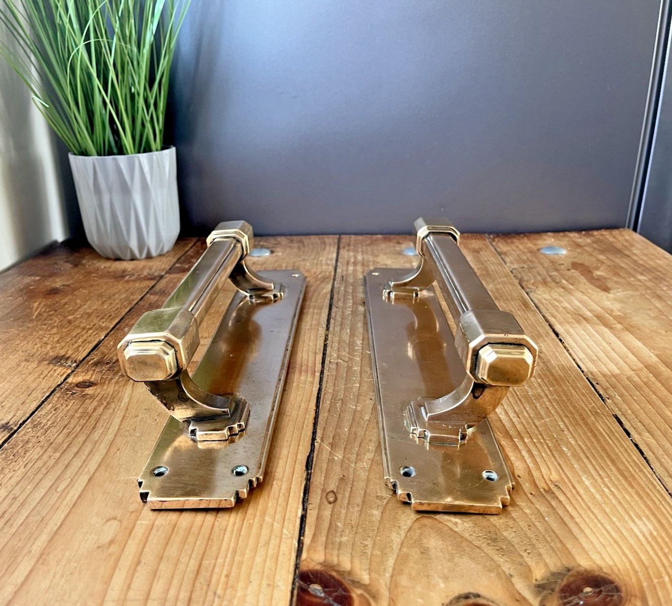 Superb Pair Of Quality 13.5" French Antique Art Deco Bronze Door Pull Handles photo buy