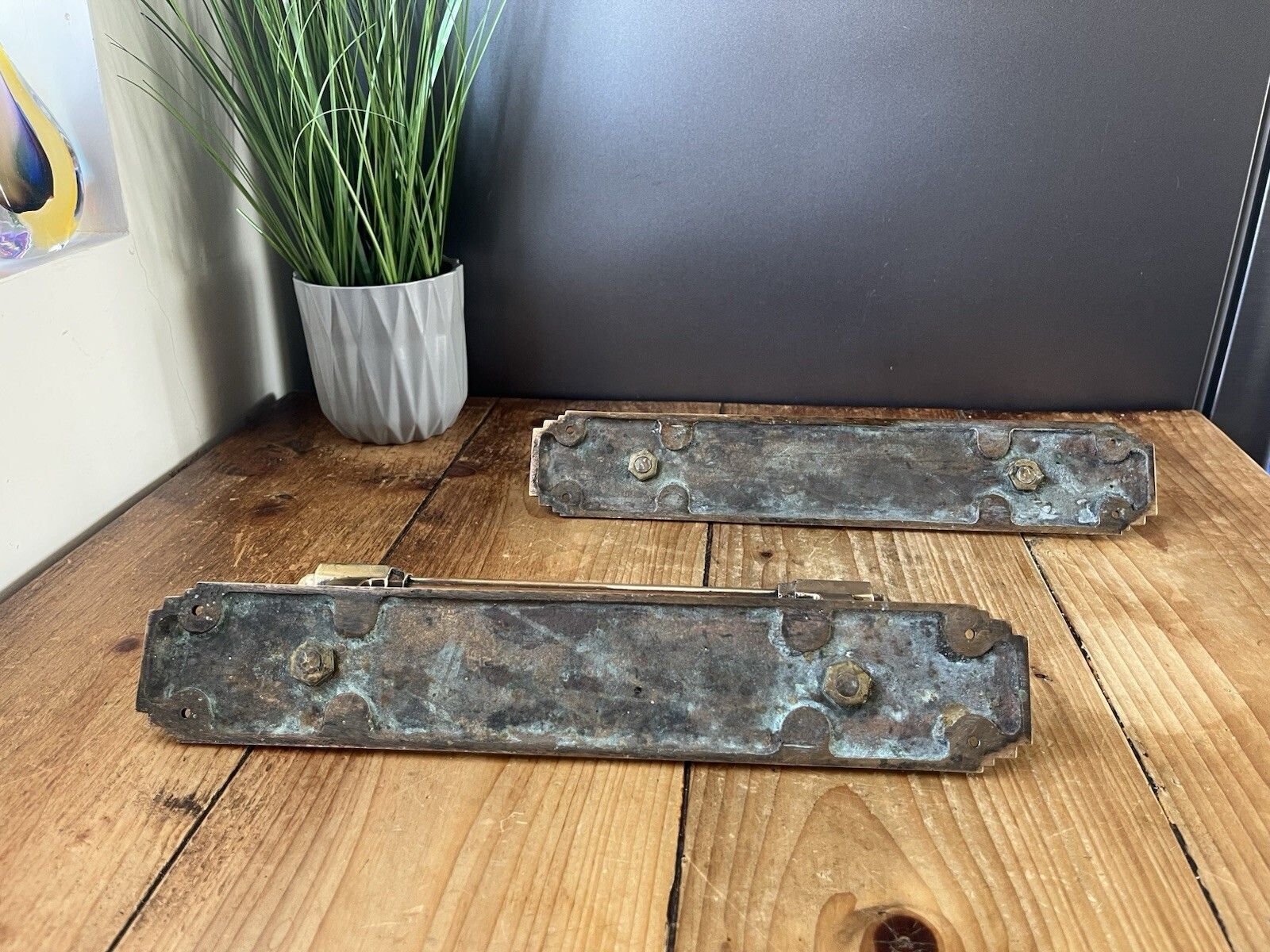 Home Fixtures Superb Pair Of Quality 13.5" French Antique Art Deco Bronze Door Pull Handles photo