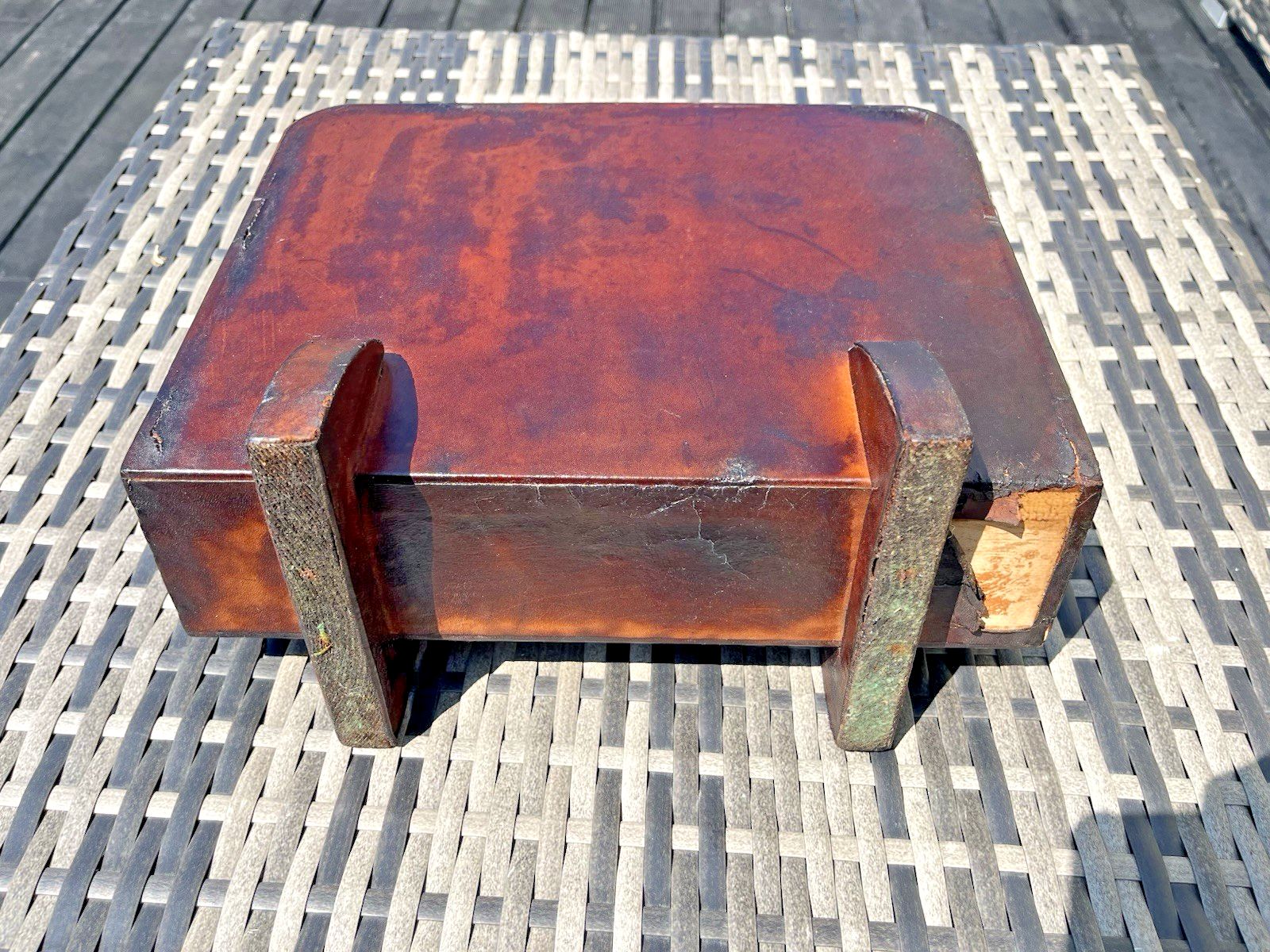 photo for sale Large Vintage Leather Uk Royal Coat Of Arms Desk Letter Rack Reception Organiser