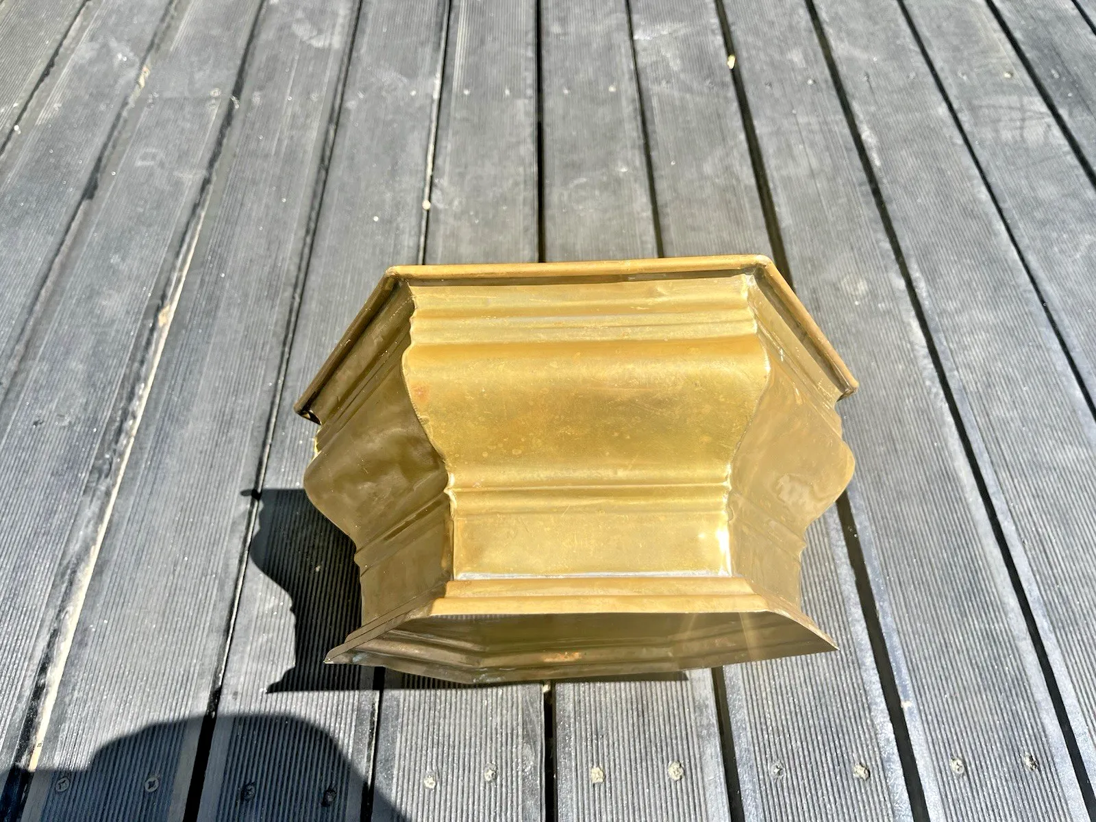 Art Deco Style Hexagonal Stepped Brass Planter Plant Cache Pot Antique Vintage photo buy