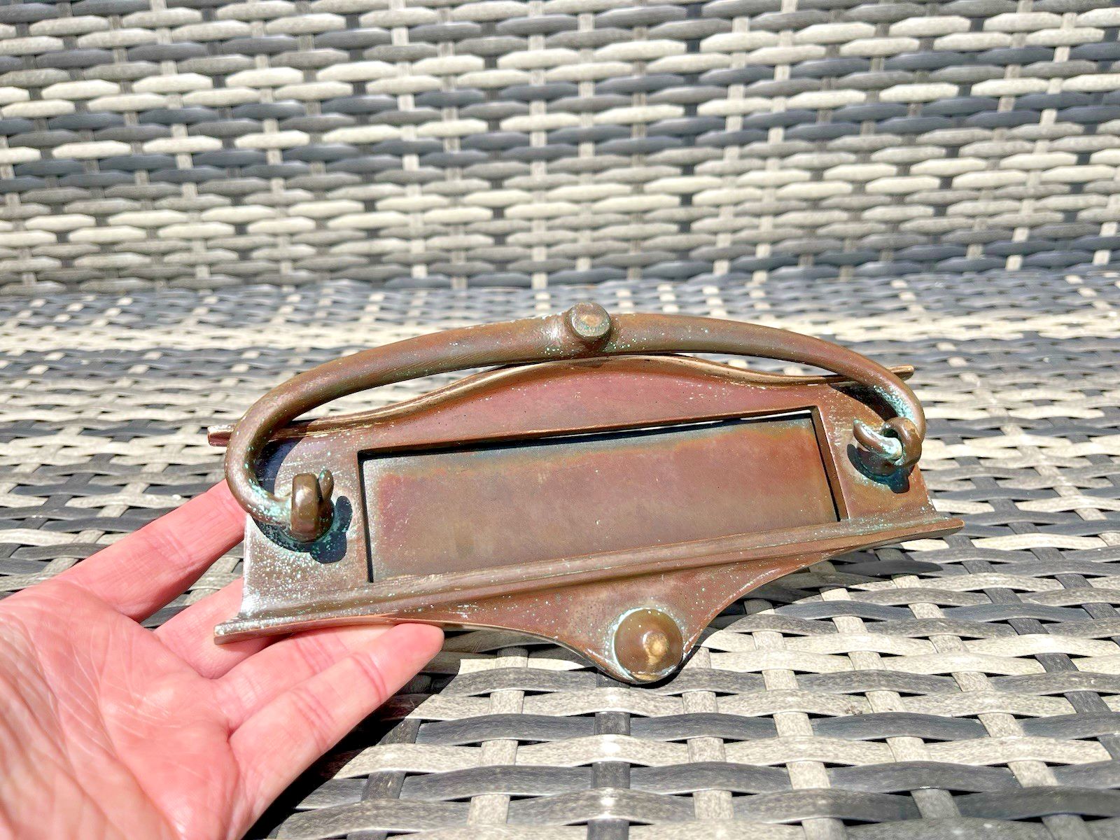Home Decor Reclaimed Antique Art Nouveau Bronze Door Knocker Mail Letter Box Posting Slot photo