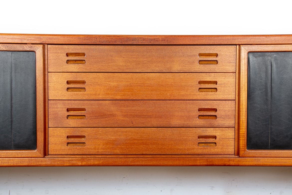 7000.0 Extra Long Danish Sideboard In Teak, Oak And Leatherette, 280 Cm, By Arne Hovmand Olsen 1960. photo