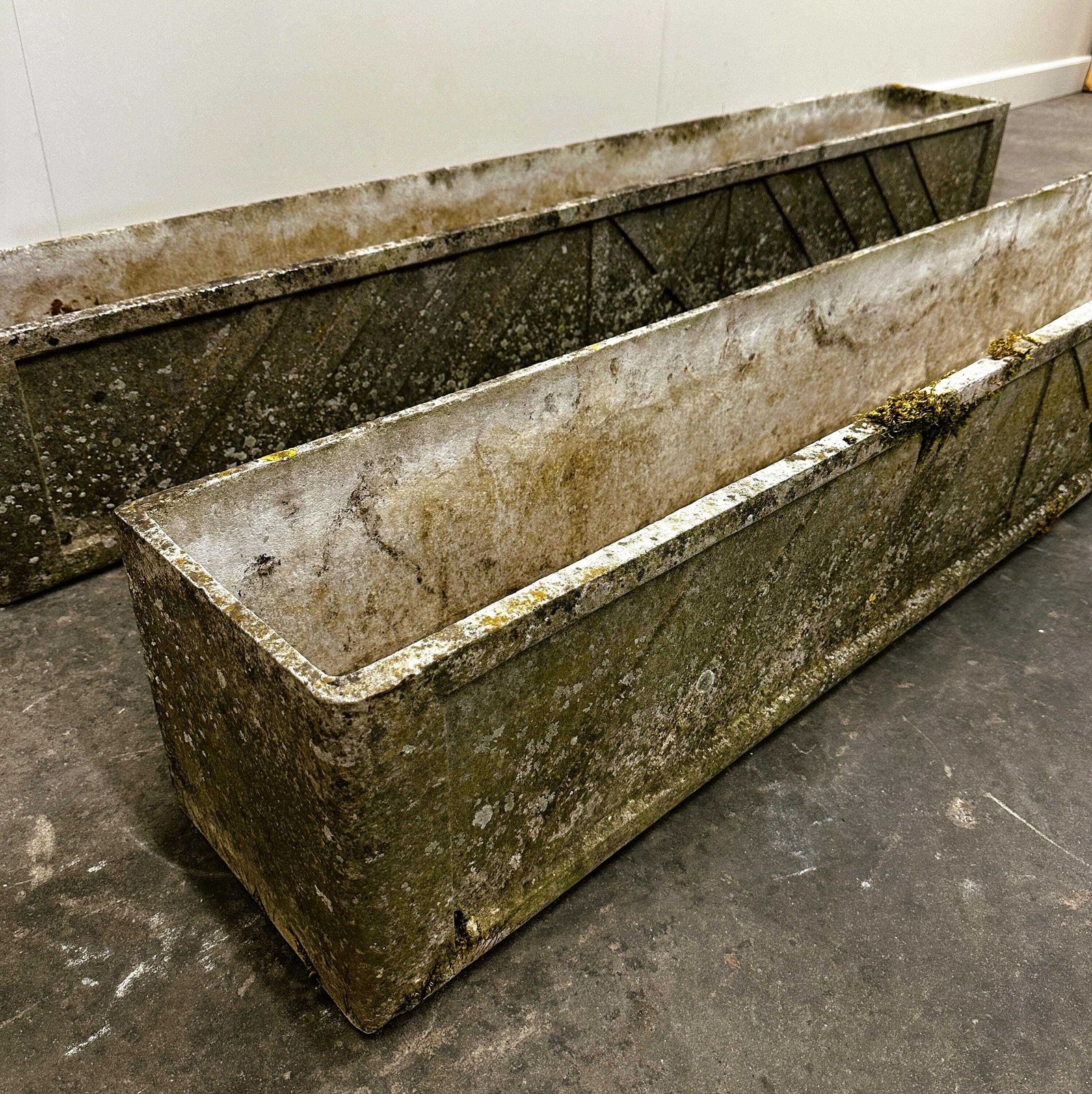 photo furniture Vintage Lightweight Concrete Planter With Diagonal Relief, 1960s