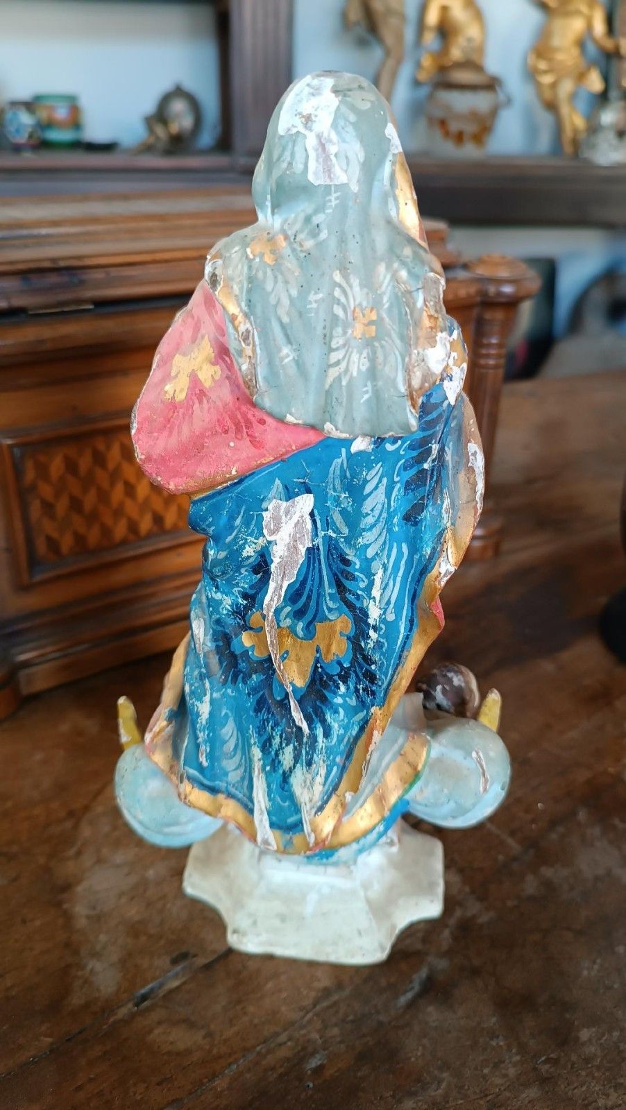 Art Antique Small Wooden Sculpture, Immaculate Madonna South America 19th Century photo