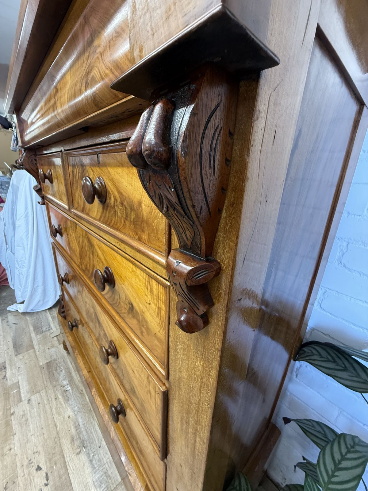 1650.0 Edwardian Flame Mahogany Chest Of Drawers With Hidden Drawer –  Dated 1902 photo