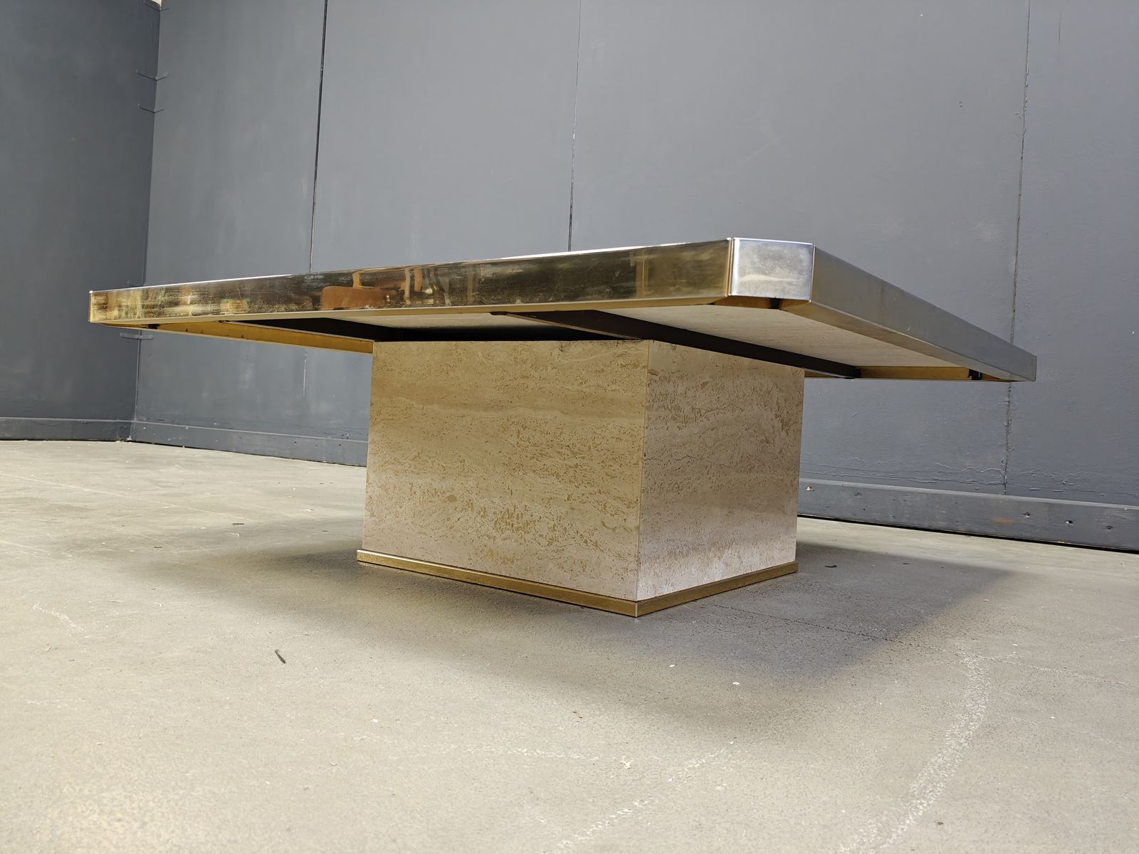 Vintage Belgochrom 23kt Gold And Travertine Coffee Table , 1970s photo for sale