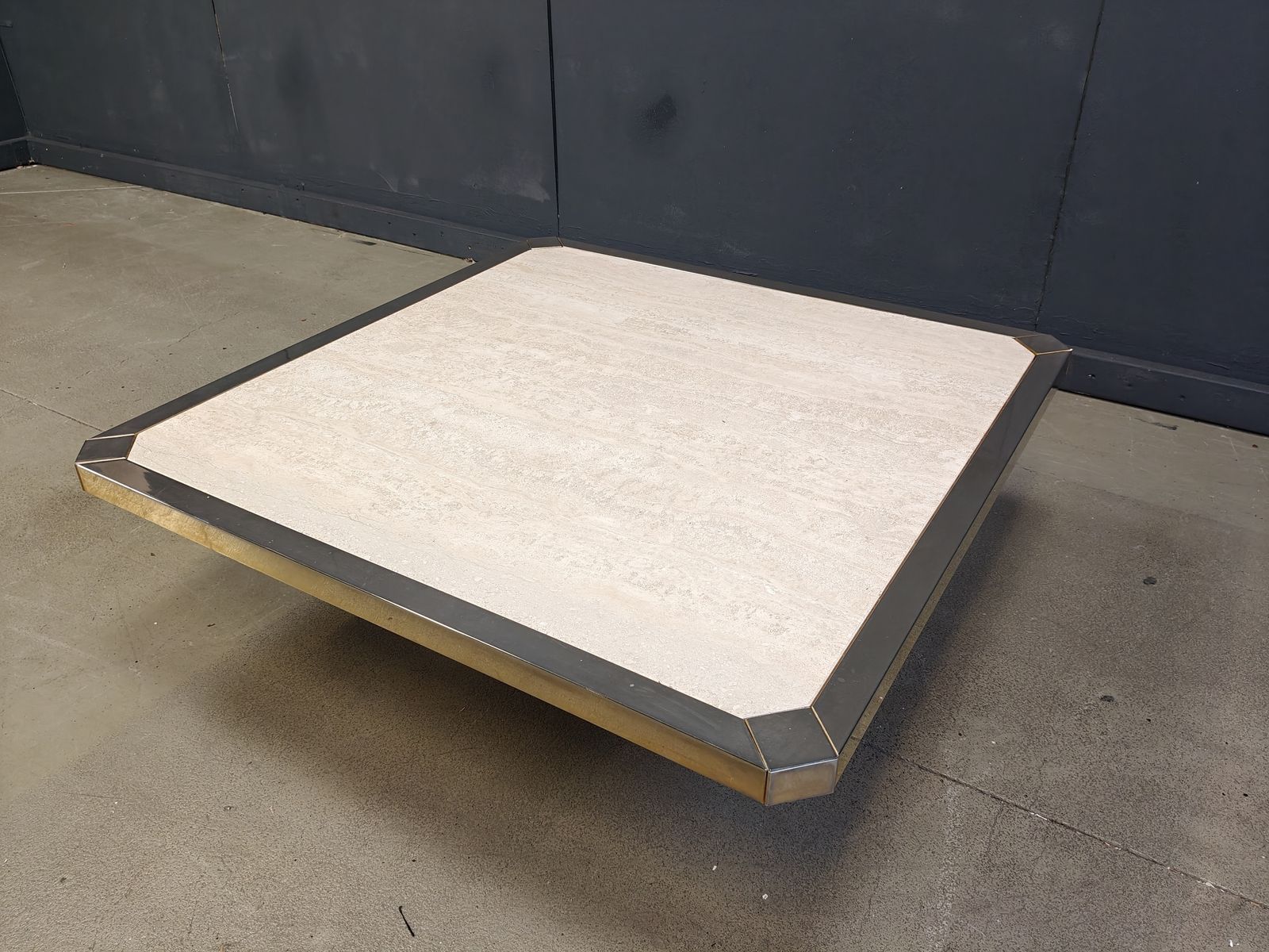 photo for sale Vintage Belgochrom 23kt Gold And Travertine Coffee Table , 1970s