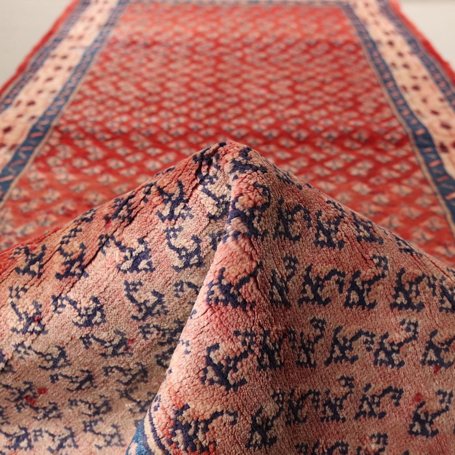 photo furniture Antique Asian Carpet Wool Cotton Heavy Knot 112 X 42 In