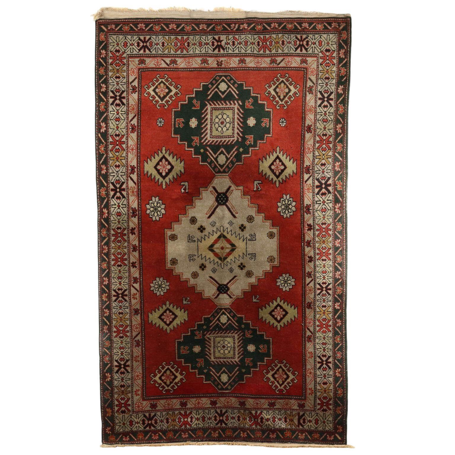 Antique Asian Carpet Cotton Wool Thin Knot 165 X 43 In