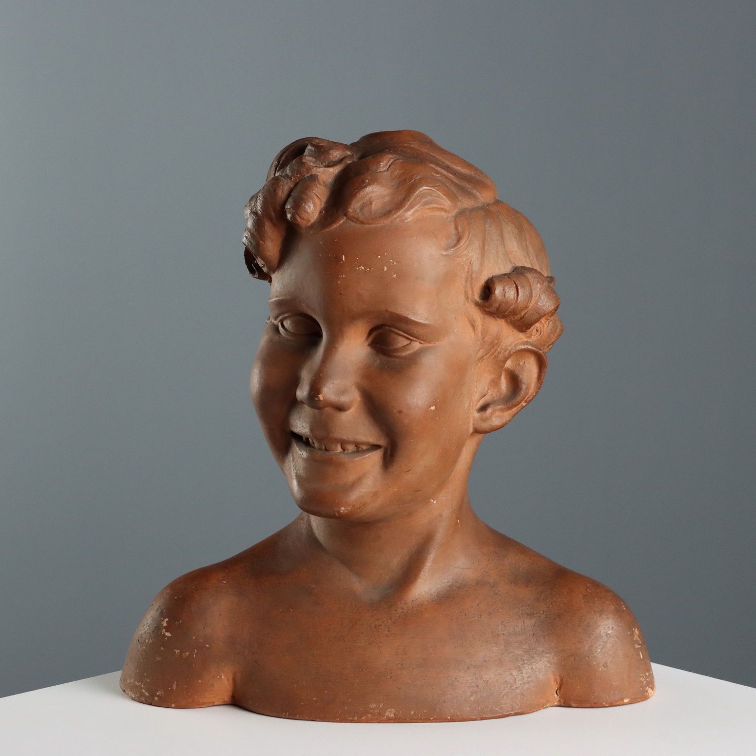 Antique Bust Of Boy Terracotta Signed A. Menchi Art XX Century