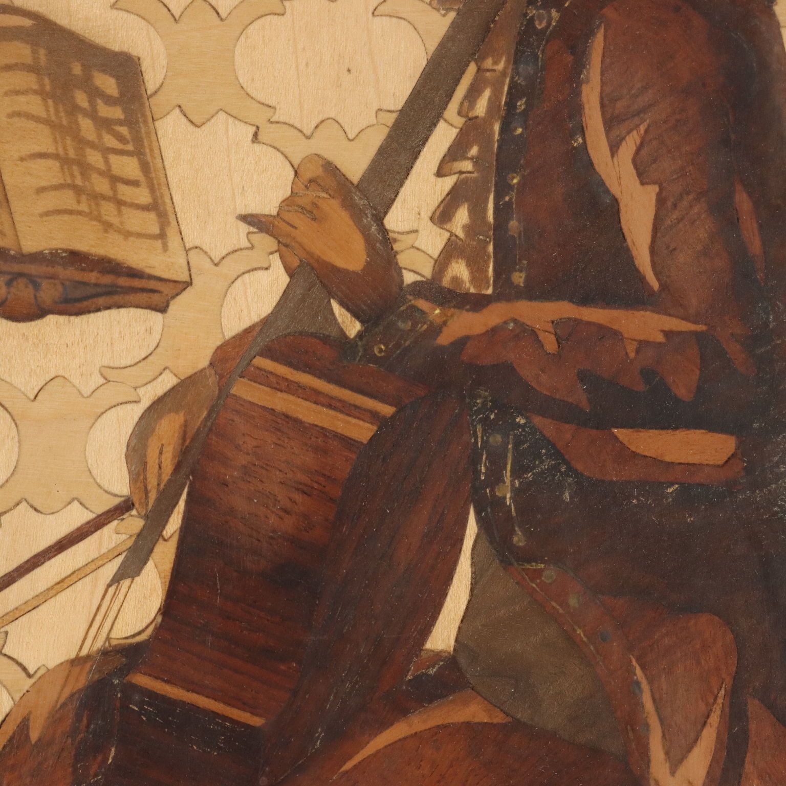 The Cellist Inlay Painting Signed Francesco Ferrario Italy 1930 Ca. photo vinterior