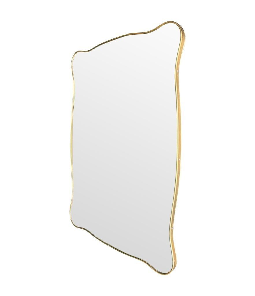A Lovely Shaped, Landscape Or Portrait, Orignal Italian 1950s Brass Framed Mirror photo for sale