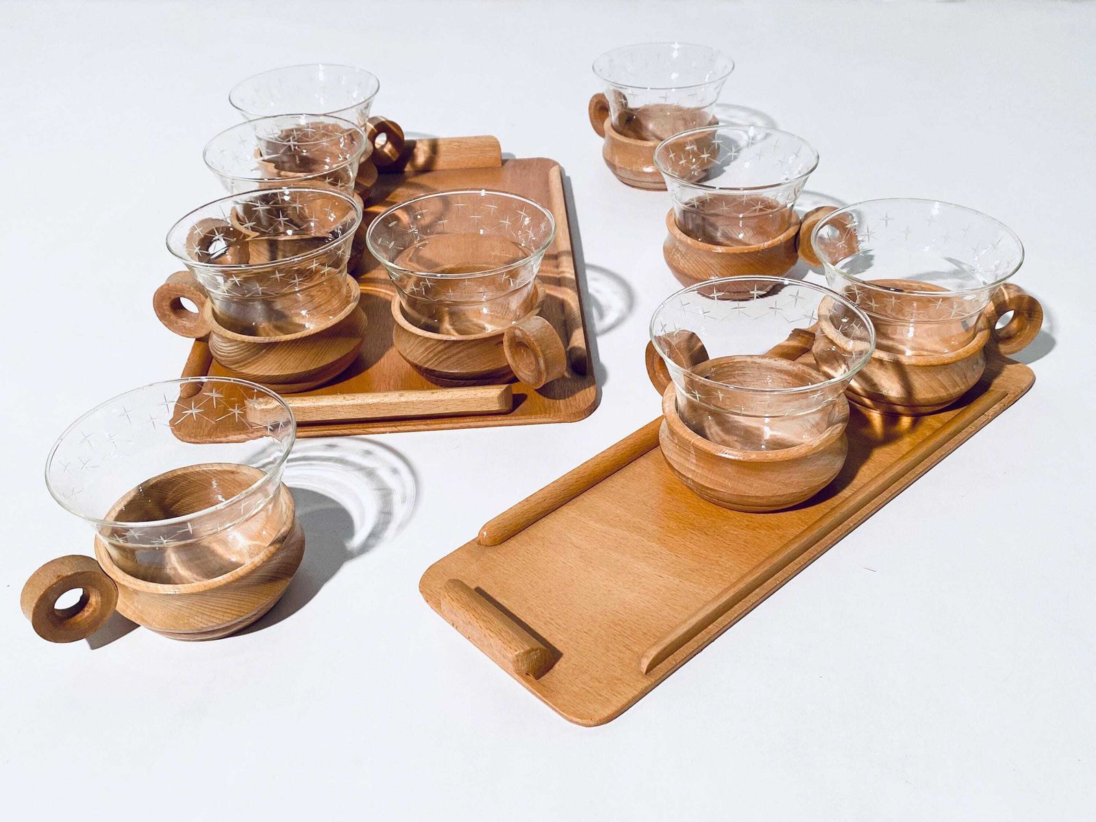 Mid Century Saale Glas Jena Gdr Tea Glasses Set With Tray & Nine Tea Glasses / Vintage Decor 1960s photo furniture