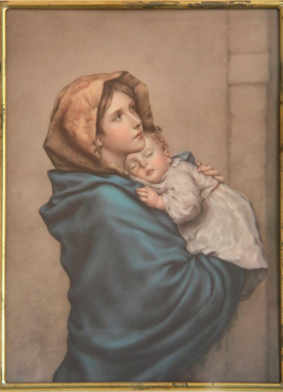 Maria, Antique Midcentury Religious Painting By Ferruzzi, Italy, 1950s photo Art