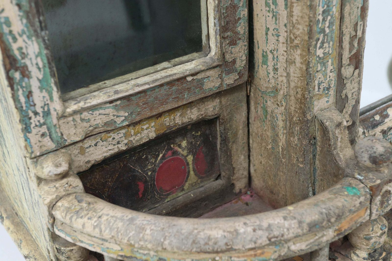 19th Century Yellow Painted Hand Carved Mirrored Indian Cabinet photo Home Decor