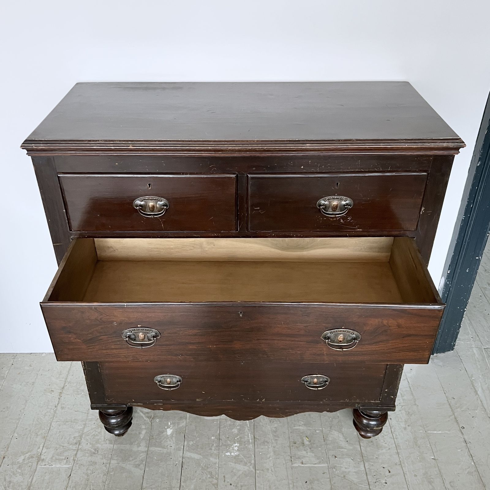 Dark Stained Wooden Chest Of Drawers With Original Handles photo 550.0
