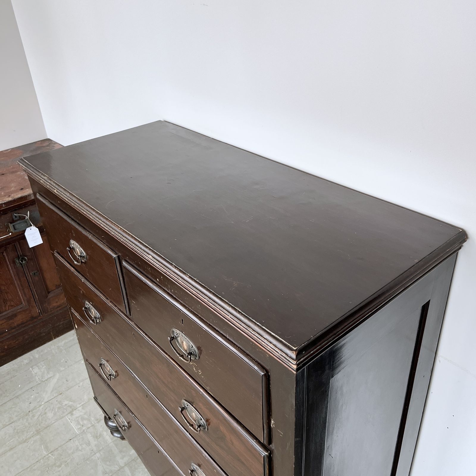 Dark Stained Wooden Chest Of Drawers With Original Handles photo vinterior