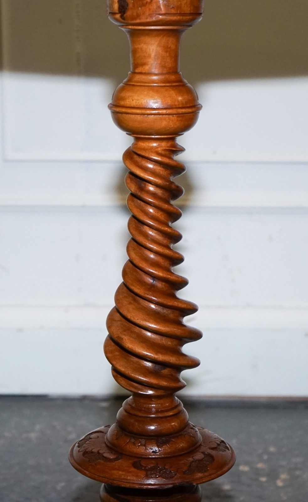 Antique Marquetry Burr Walnut Pedestal Side End Table With Carved & Turned Base photo Furniture