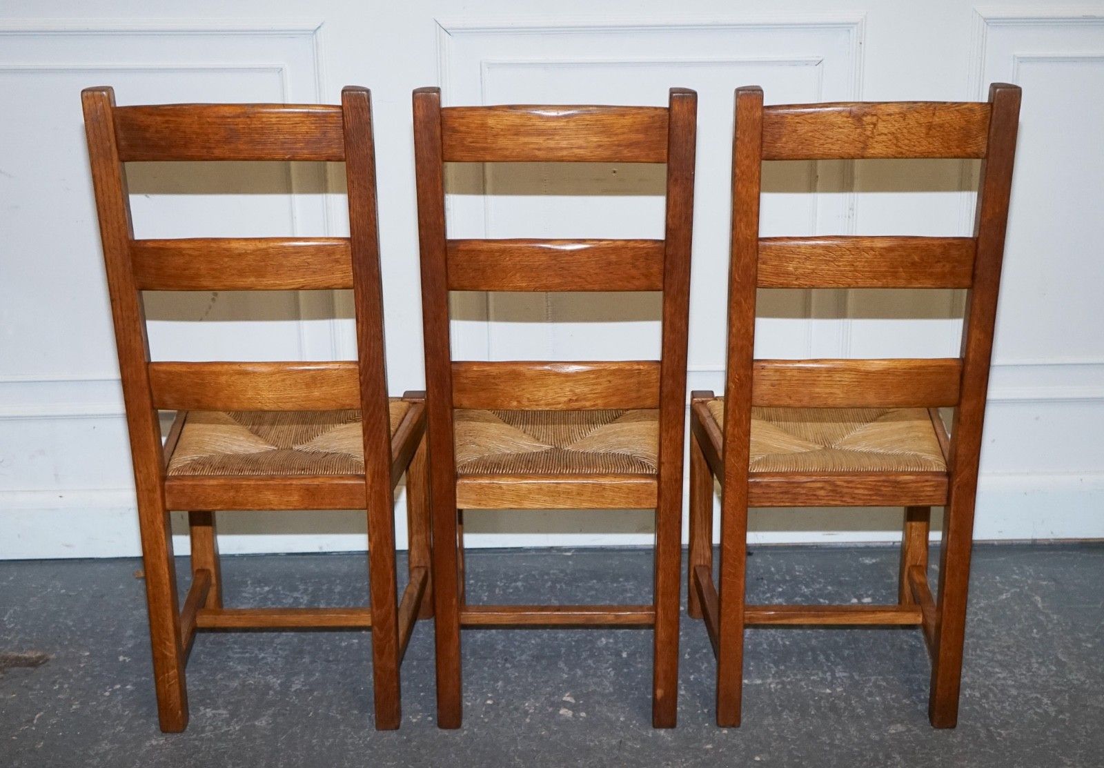 1950's French Set Of 6 Farm Country House Ladder Back Dining Chairs Straw Seats photo buy