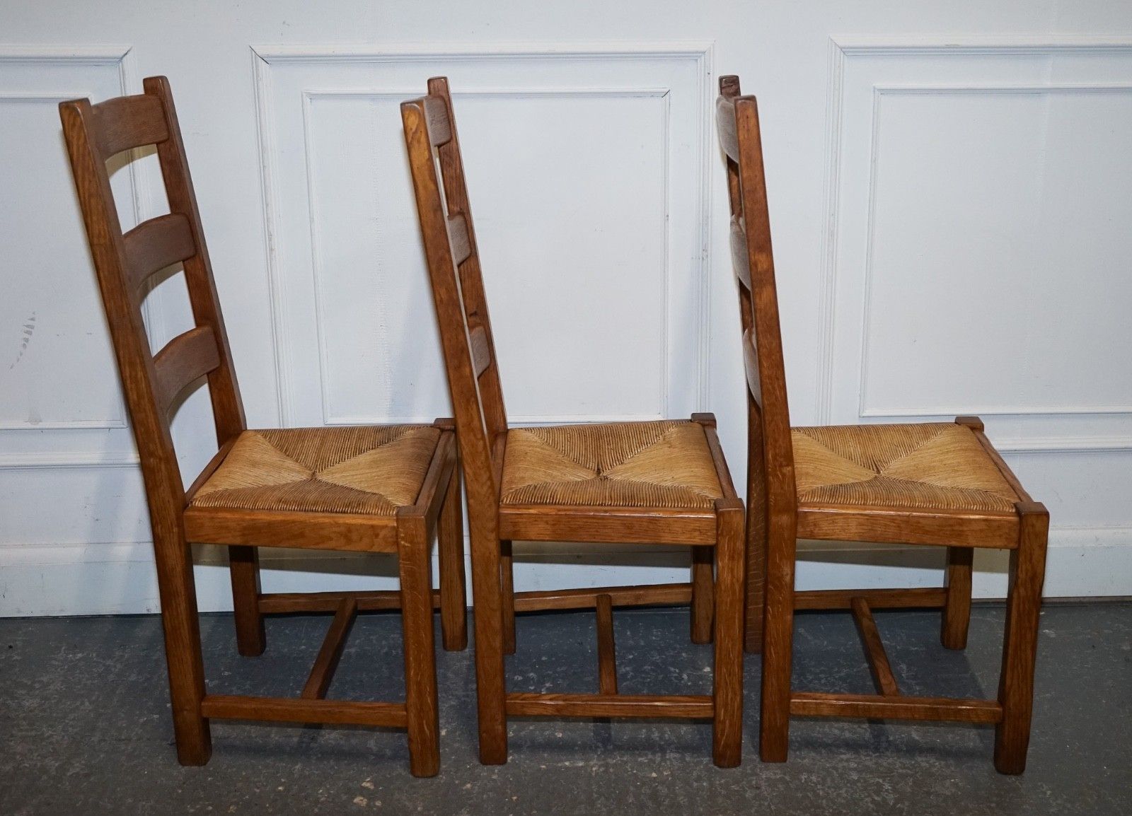 2250.0 1950's French Set Of 6 Farm Country House Ladder Back Dining Chairs Straw Seats photo