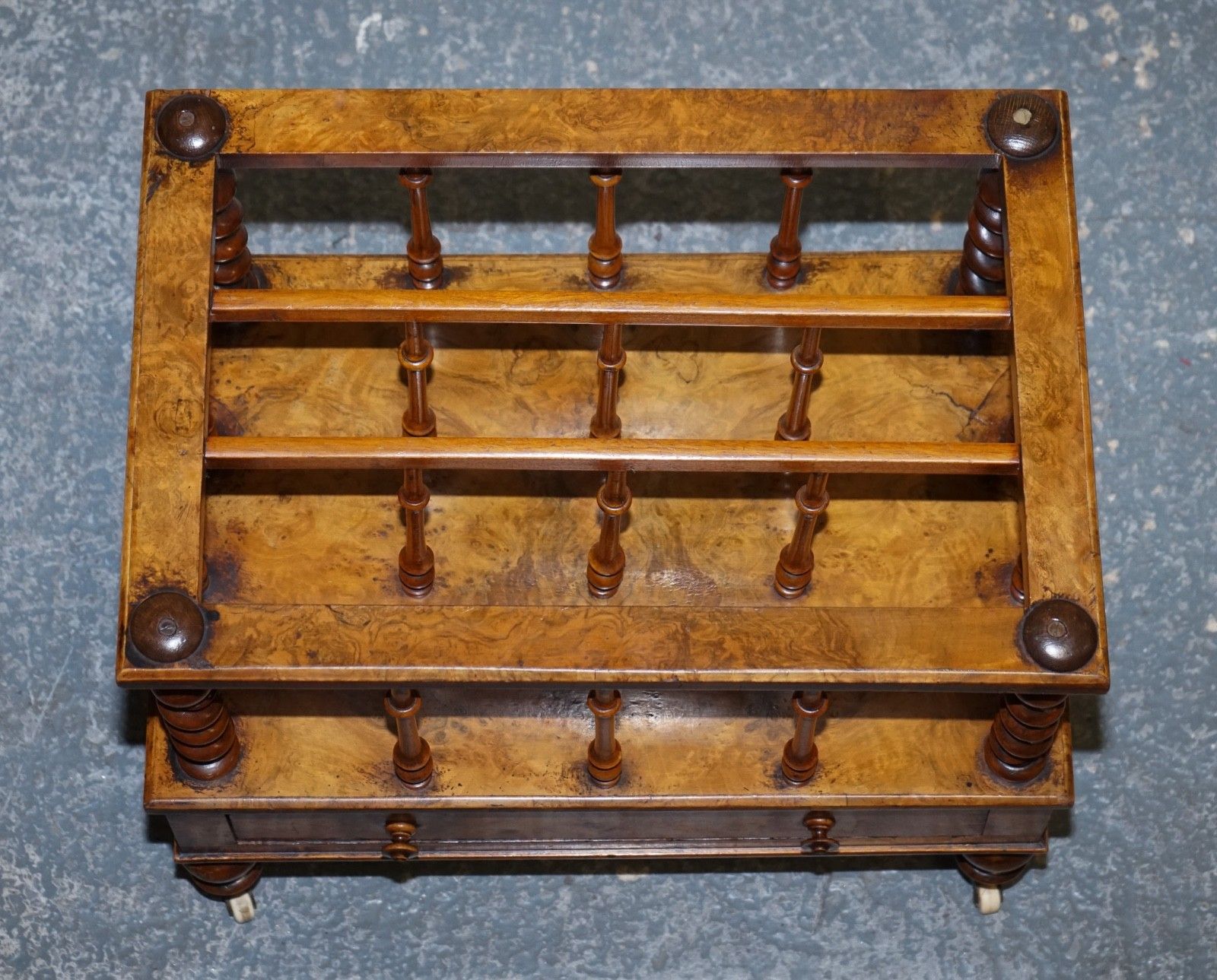 Home Decor Fine Antique Victorian 1860 Burr Walnut Canterbury Magazine Rack Bobbin Columns photo