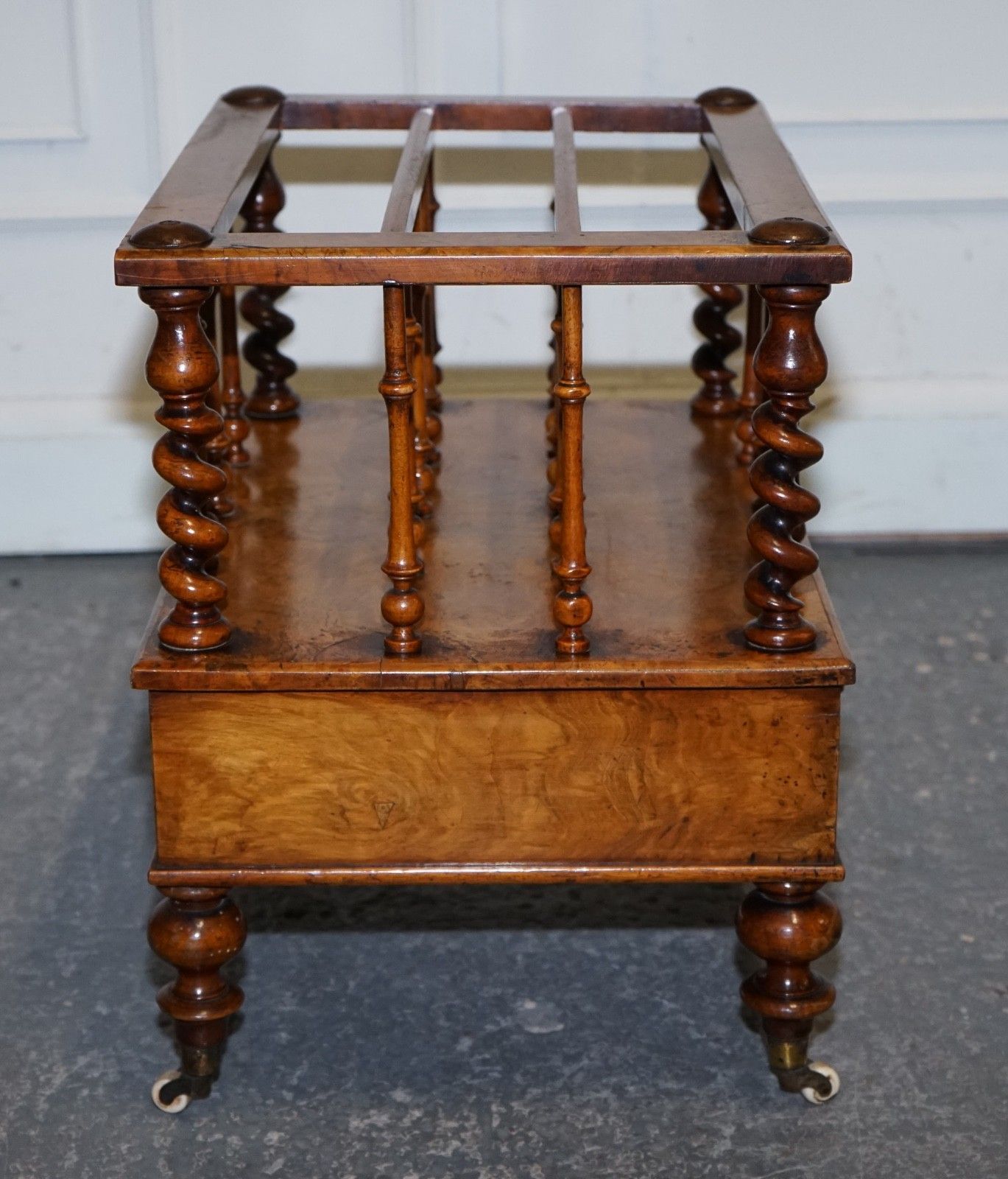 photo buy Fine Antique Victorian 1860 Burr Walnut Canterbury Magazine Rack Bobbin Columns