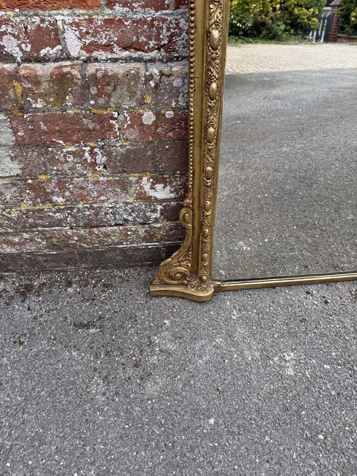 A Superb Large Antique English 19th Century Carved Wood & Gesso Gilt Overmantle Mirror. photo for sale