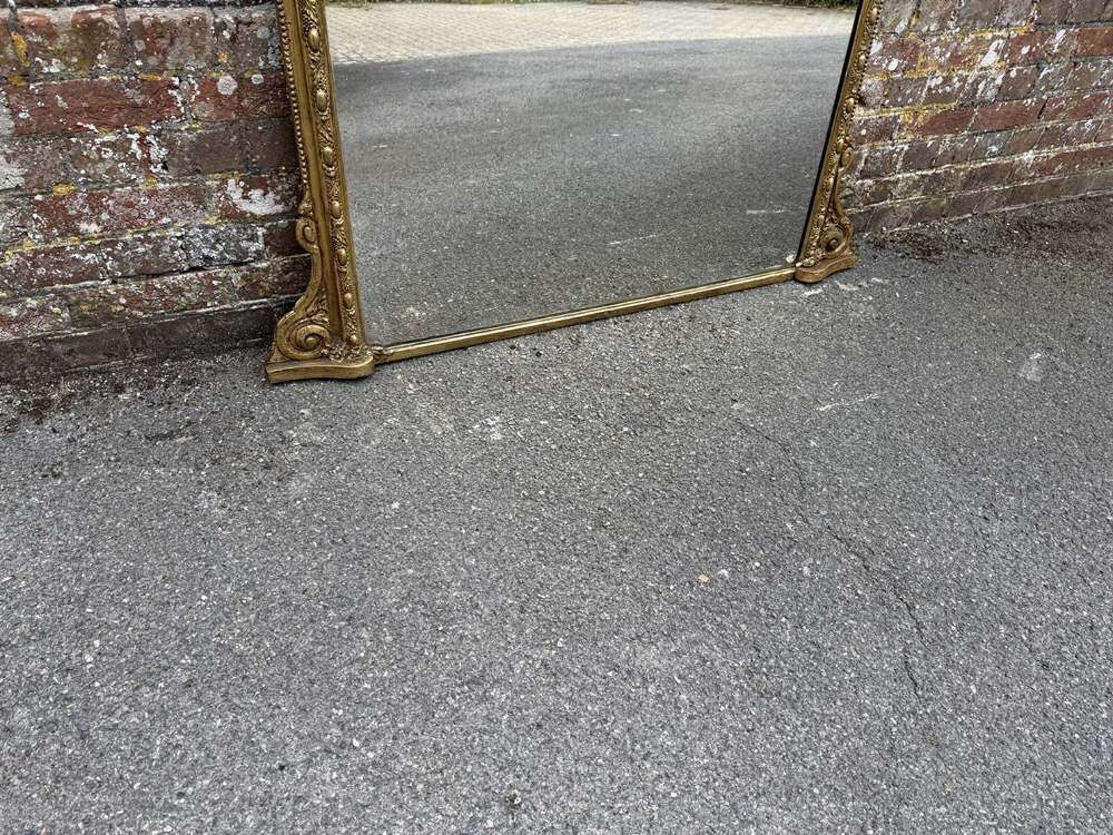 A Superb Large Antique English 19th Century Carved Wood & Gesso Gilt Overmantle Mirror. photo 995.0