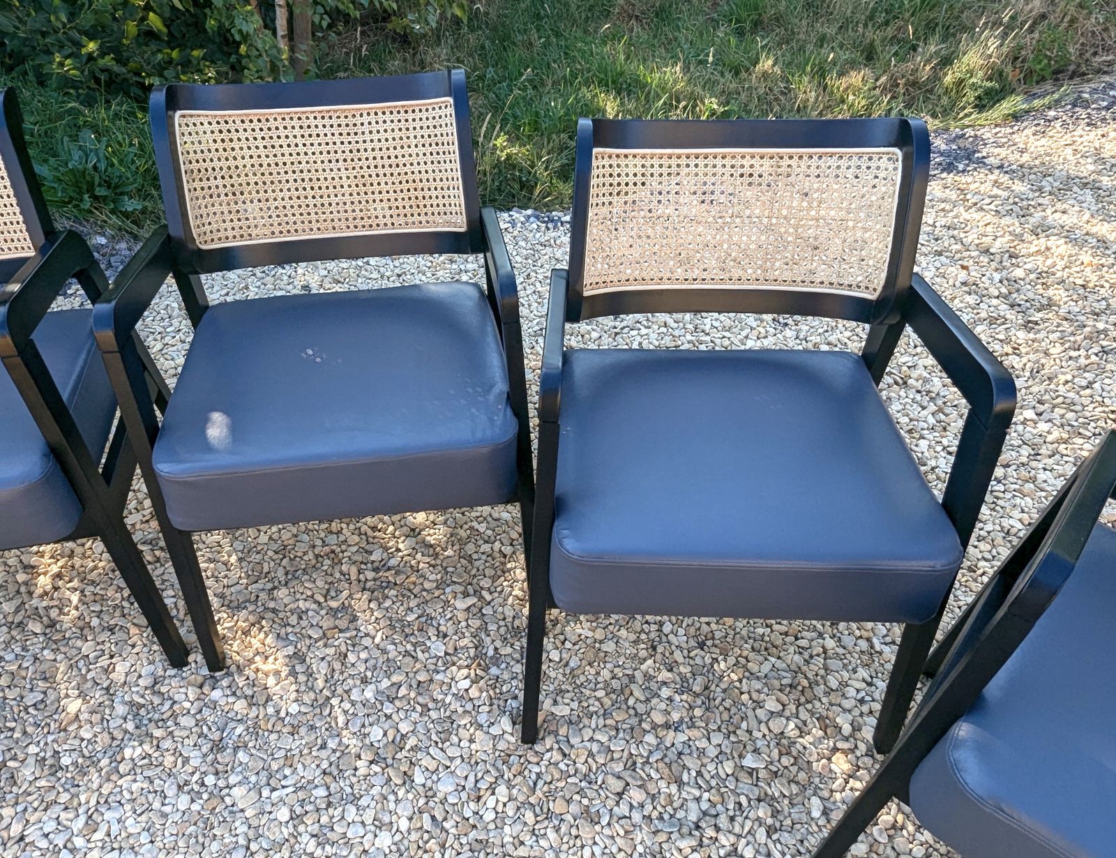 Pair Rattan Back Black Carver Dining Chairs   Occasional Armchairs Cafe Chairs photo furniture