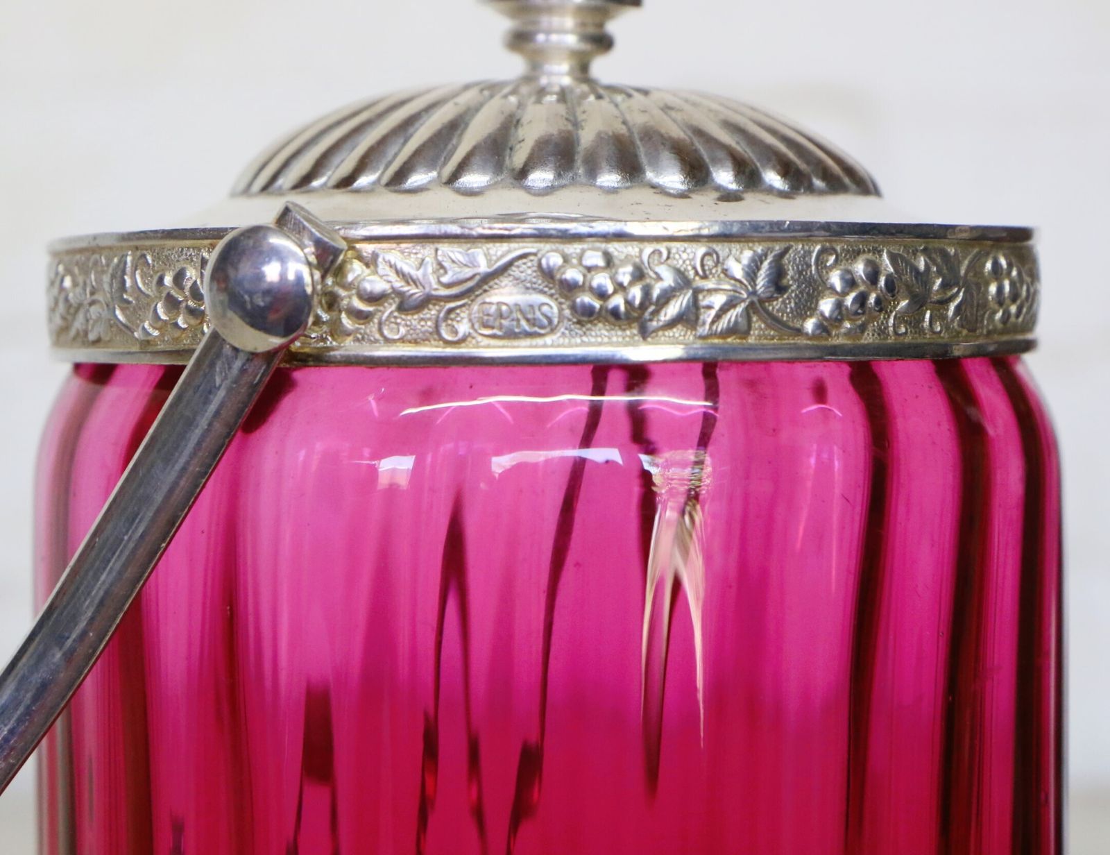 A Cranberry Glass Biscuit Barrel Early 20th Century Epns Fittings And Handle Excellent photo 120.0