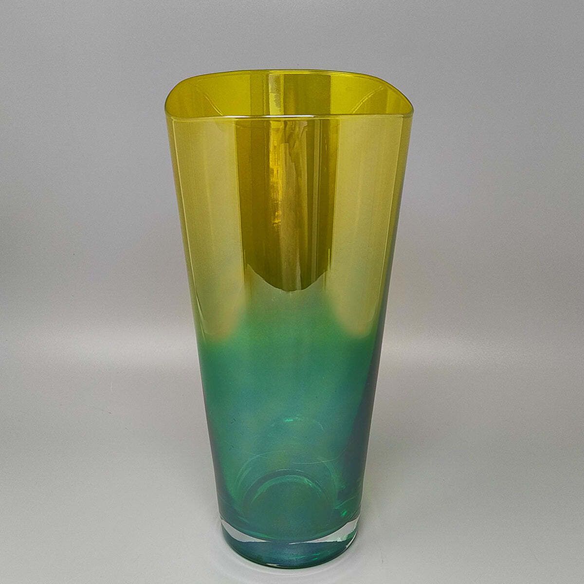 1970s Luxury Green And Yellow Handcrafted Vase In Murano Glass By Ca Dei Vetrai. Made In Italy photo Home Decor