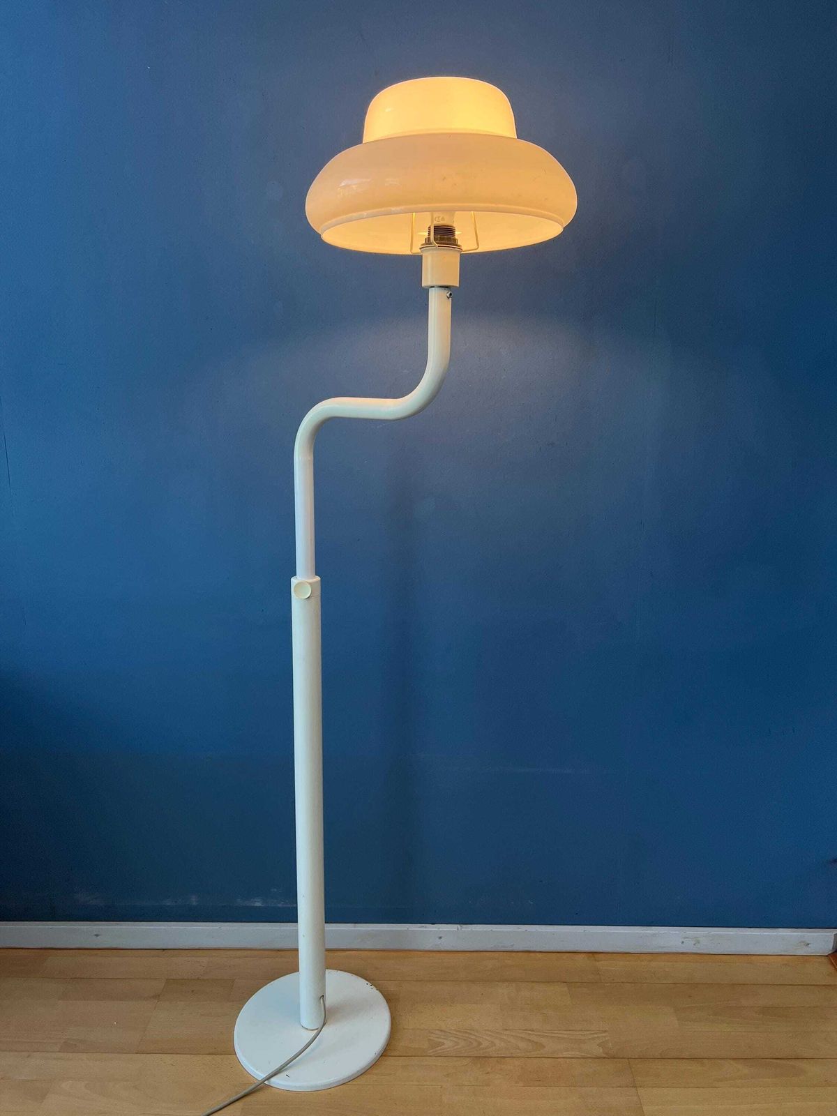 Mid Century Mushroom Floor Lamp With White Plexiglass Shade photo for sale